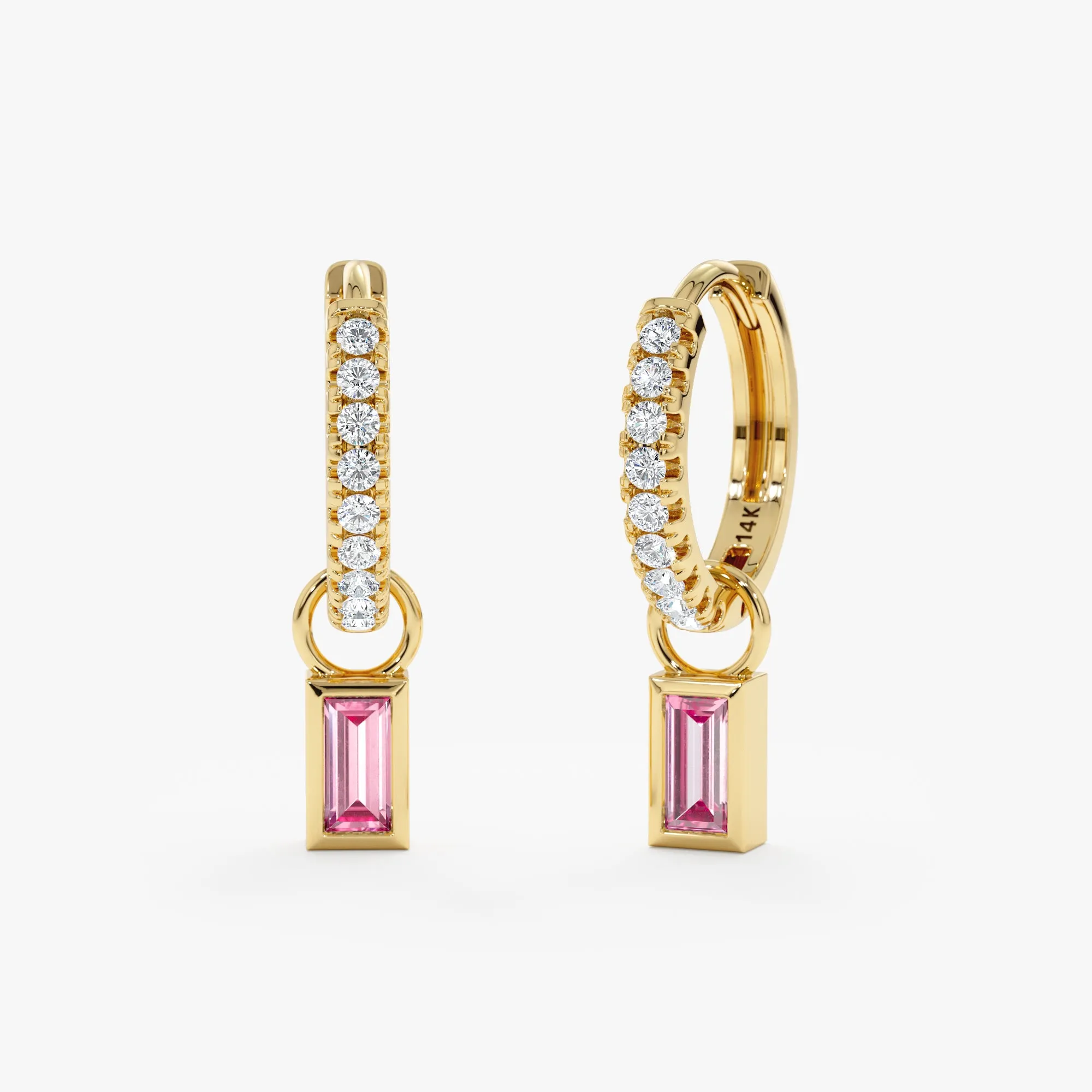 Baguette-Cut Gemstone Charm Huggies, Zuri SARAHELISE