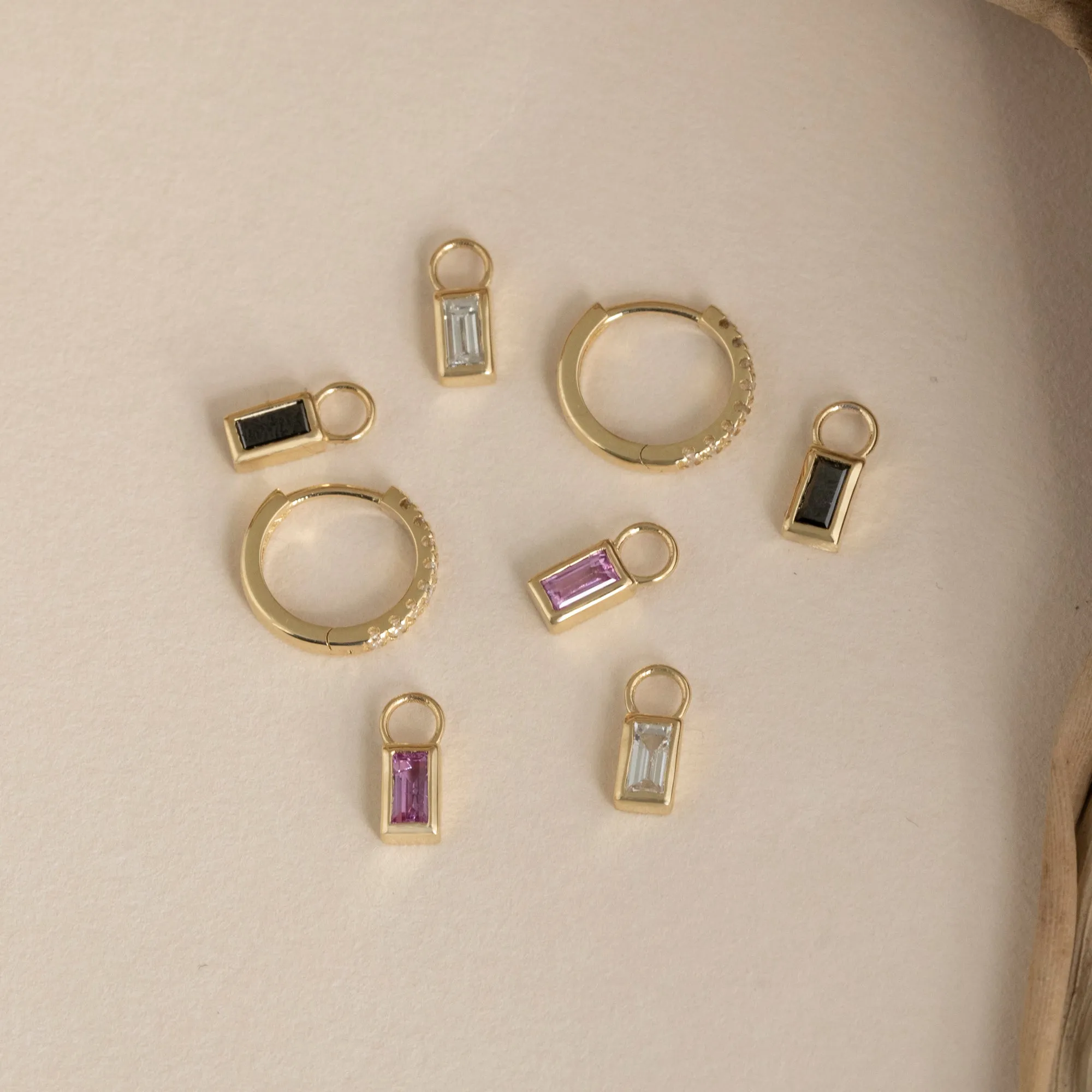 Baguette-Cut Gemstone Charm Huggies, Zuri SARAHELISE