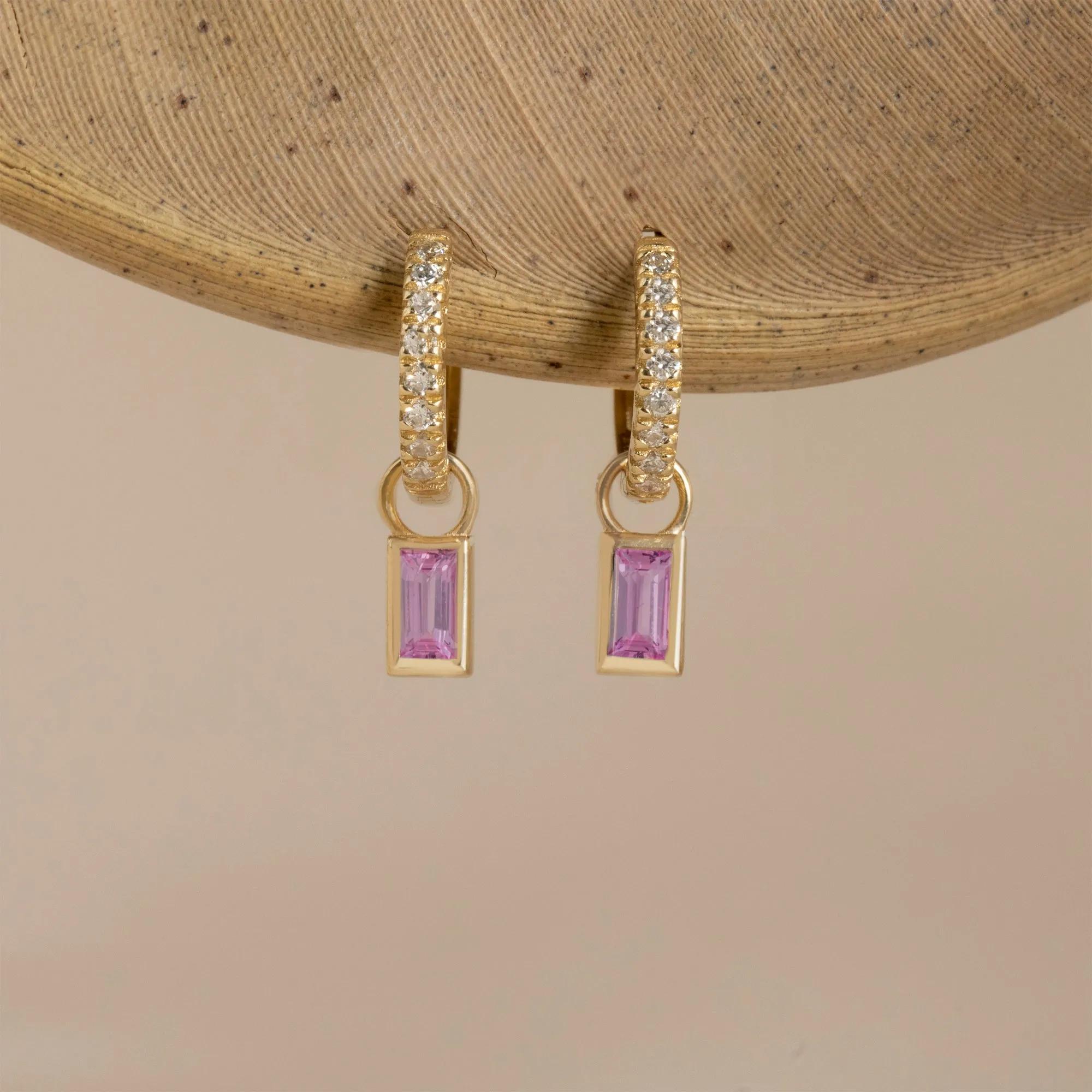 Baguette-Cut Gemstone Charm Huggies, Zuri SARAHELISE