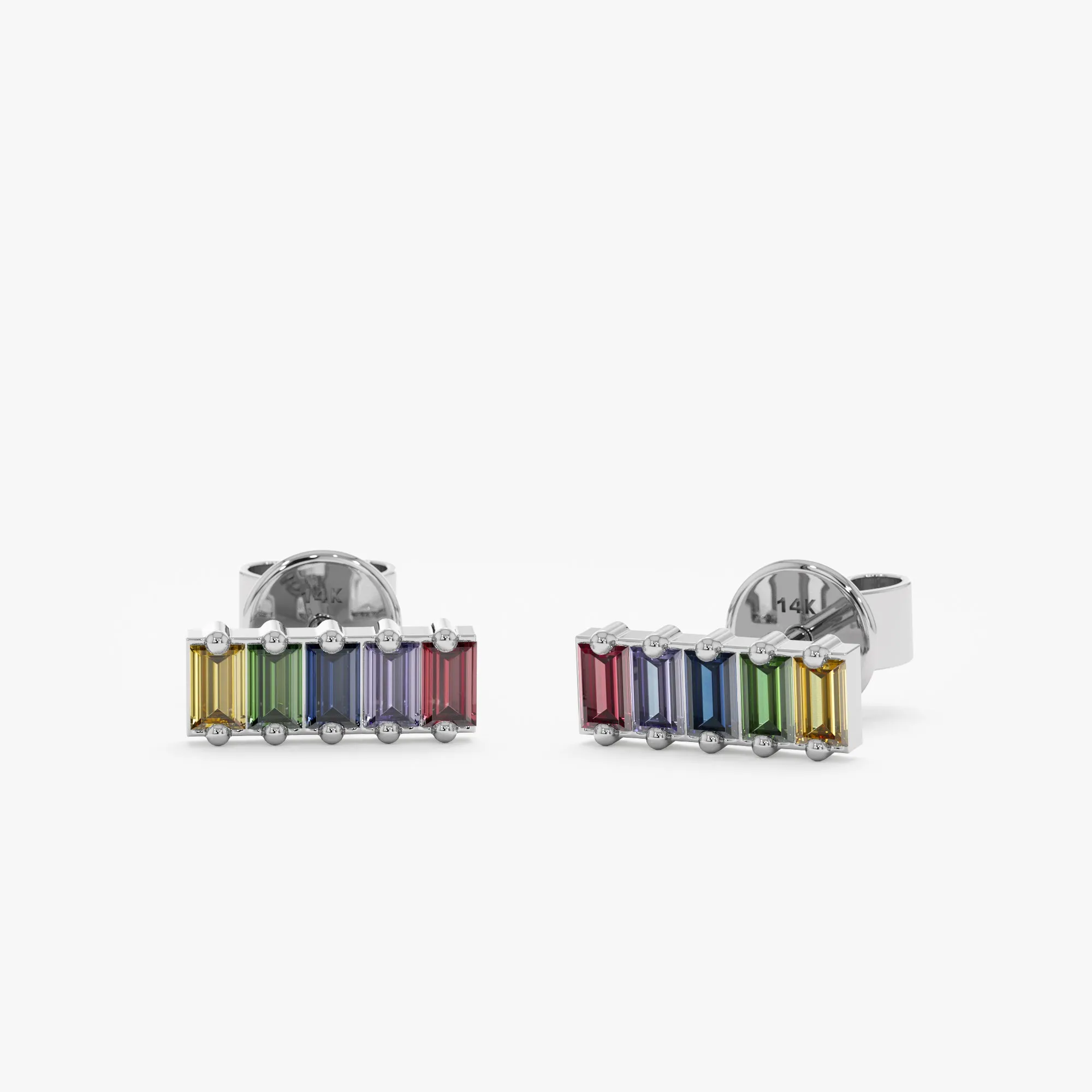 Baguette Rainbow Sapphire Bar Earrings, Kira SARAHELISE