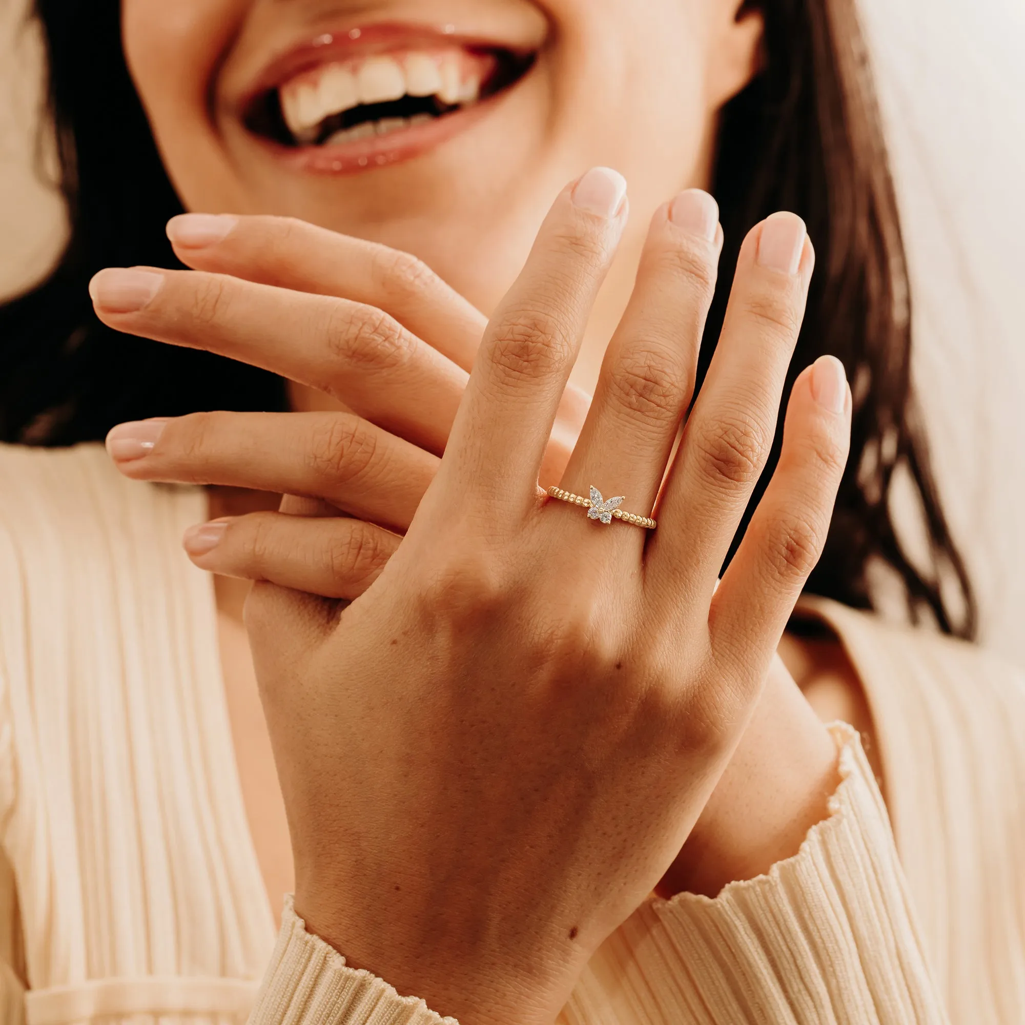 Beaded Diamond Butterfly Ring, Mariposa SARAHELISE