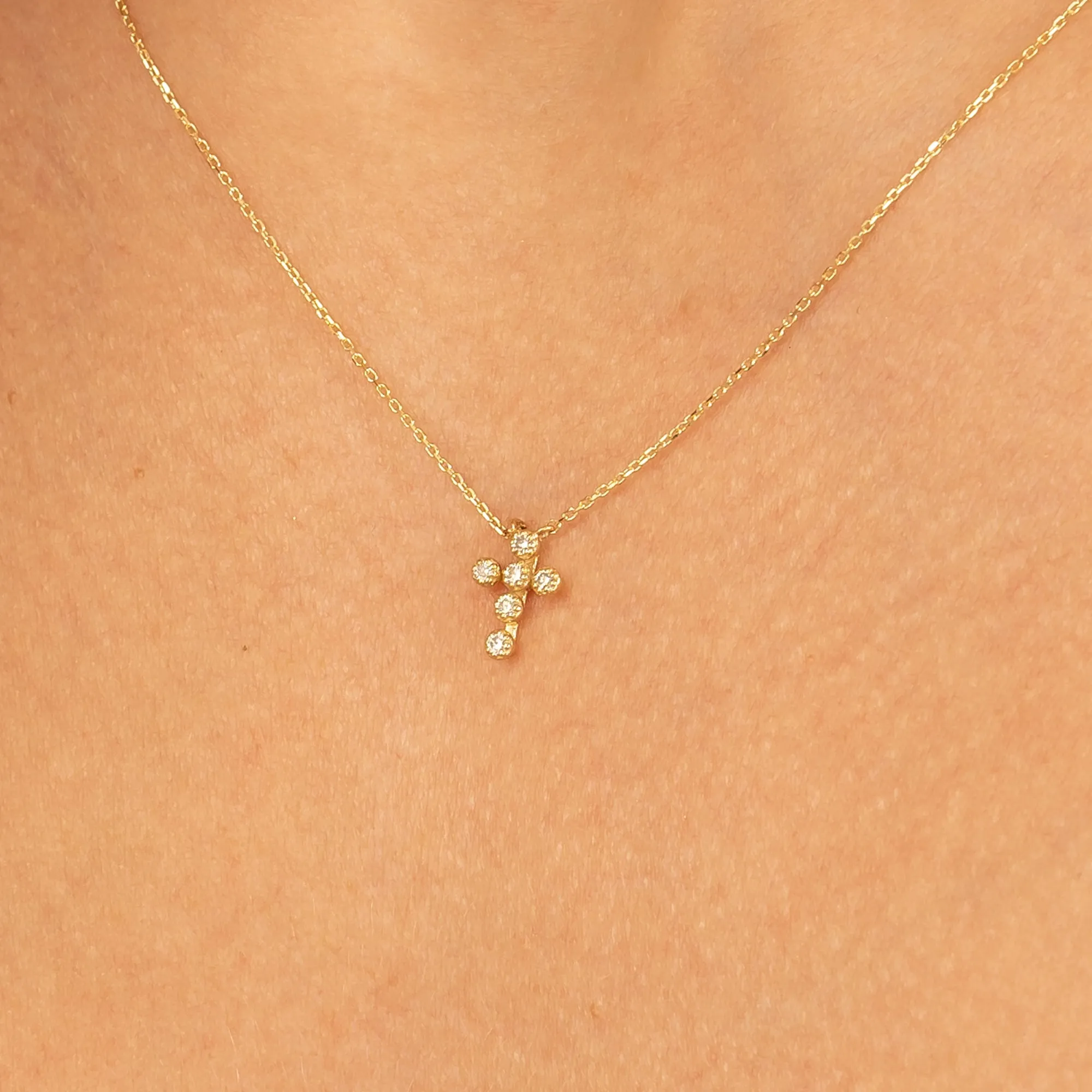 Bezel Diamond Mini Cross Necklace, Thea SARAHELISE