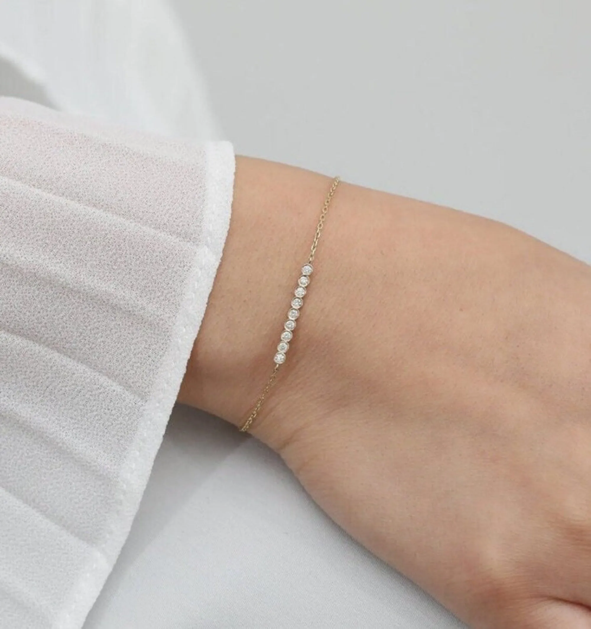 Bezel Set Bubble Diamond Bar Bracelet, Petra SARAHELISE