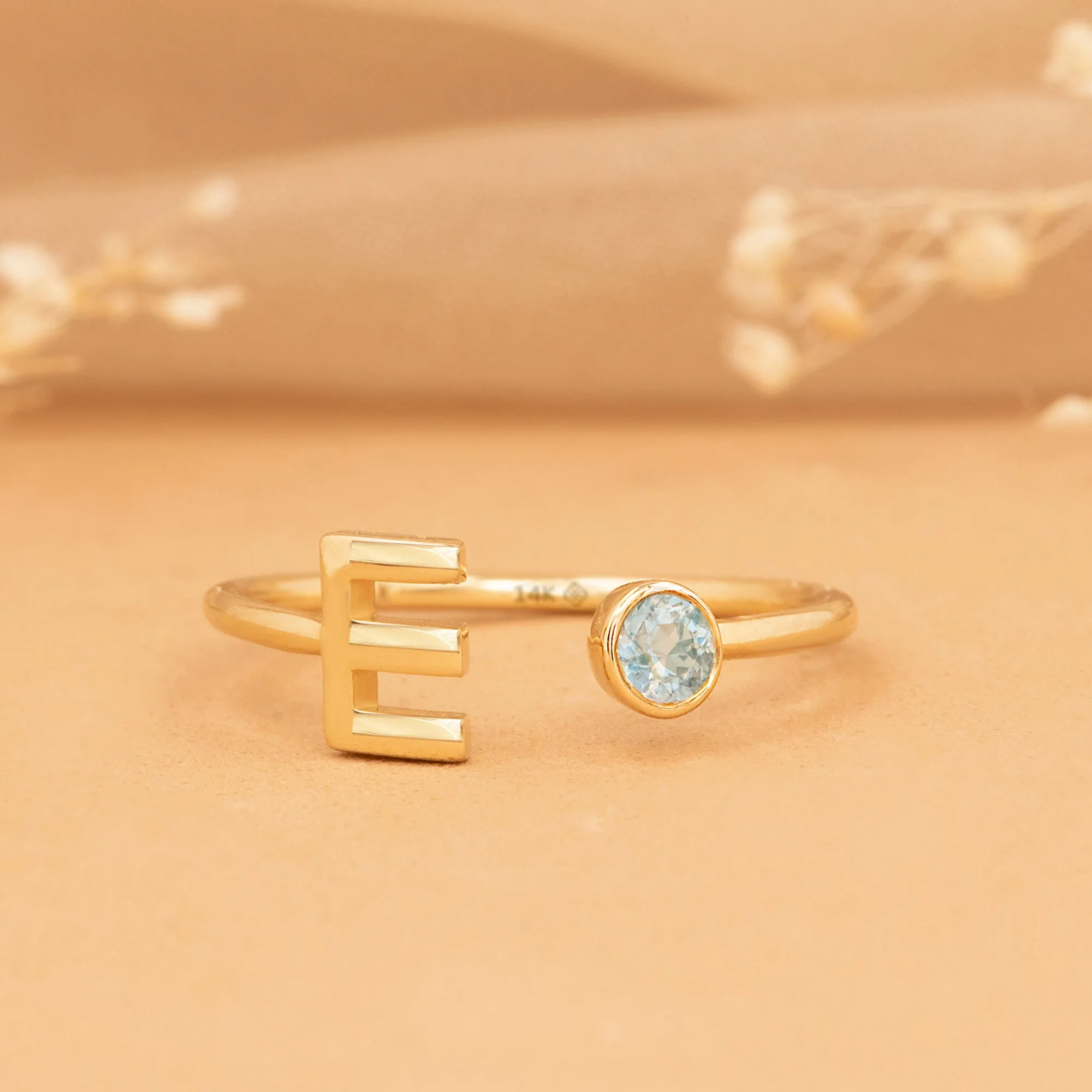 Birthstone and Initial Open Ring, Evelyn SARAHELISE