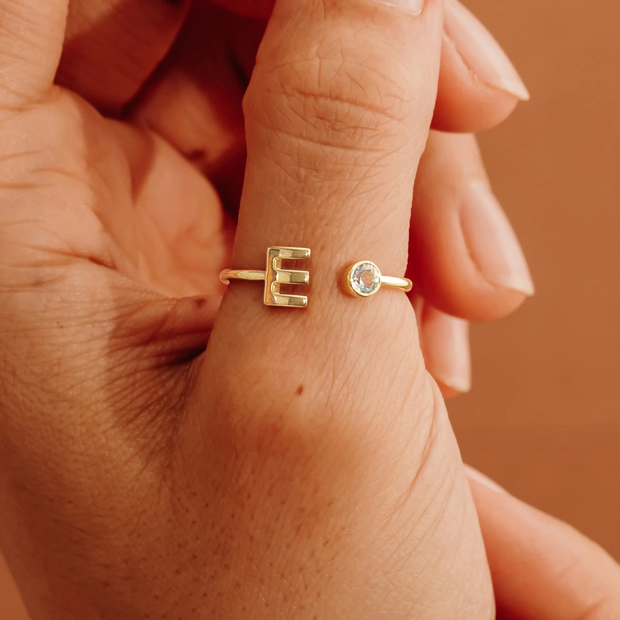 Birthstone and Initial Open Ring, Evelyn SARAHELISE