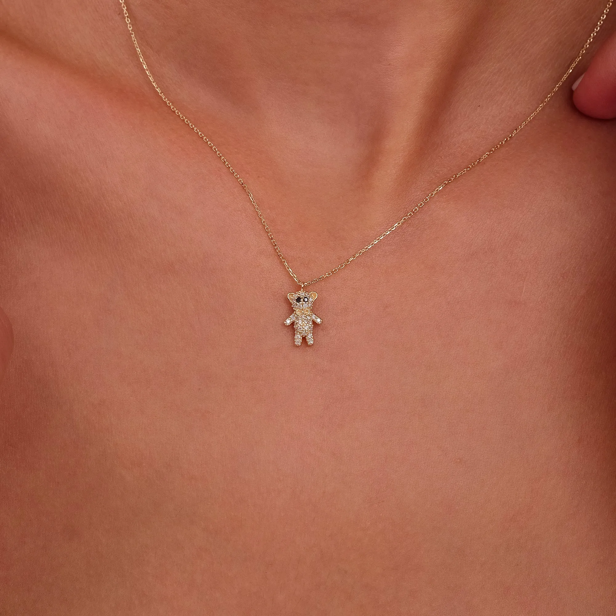 Black & White Diamond Teddy Bear Necklace, Teddy SARAHELISE