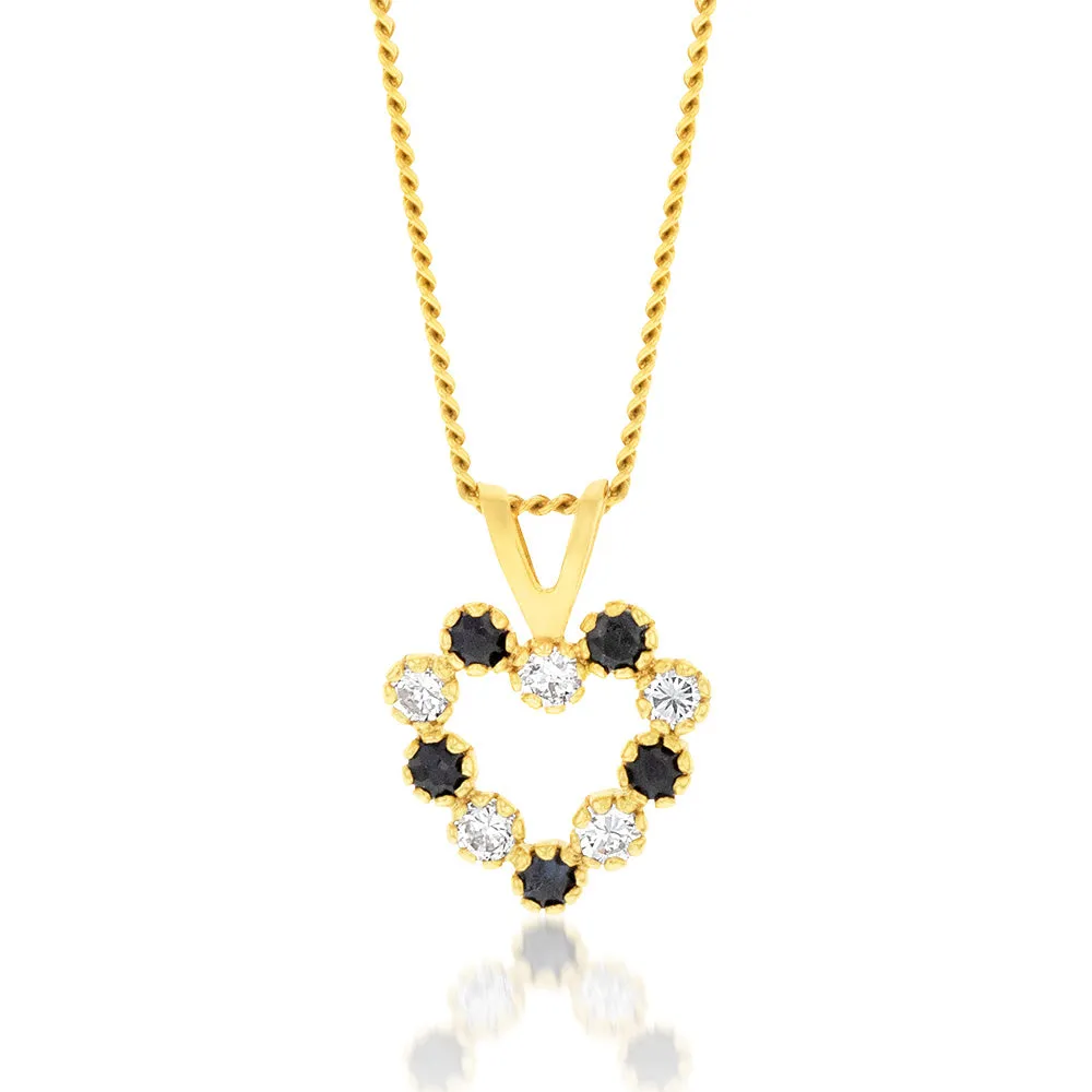 Blue and White Zirconia Heart Pendant in 9ct Yellow Gold Shiels