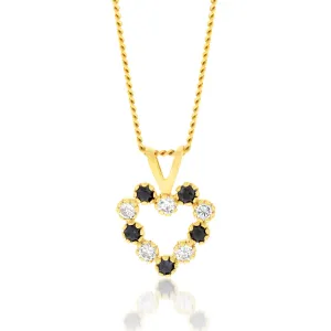 Blue and White Zirconia Heart Pendant in 9ct Yellow Gold Shiels