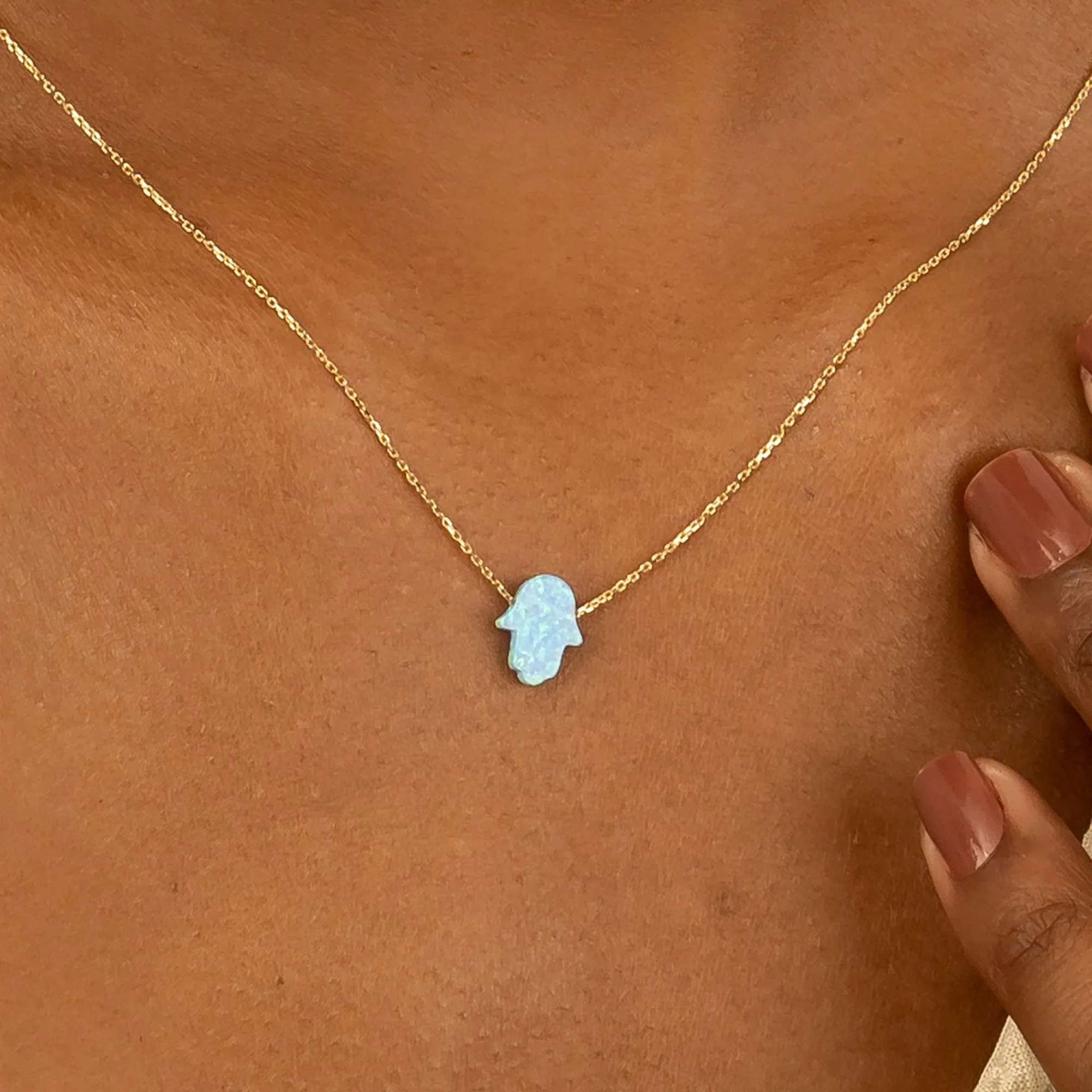 Blue Opal Hamsa Necklace, Ophelia SARAHELISE