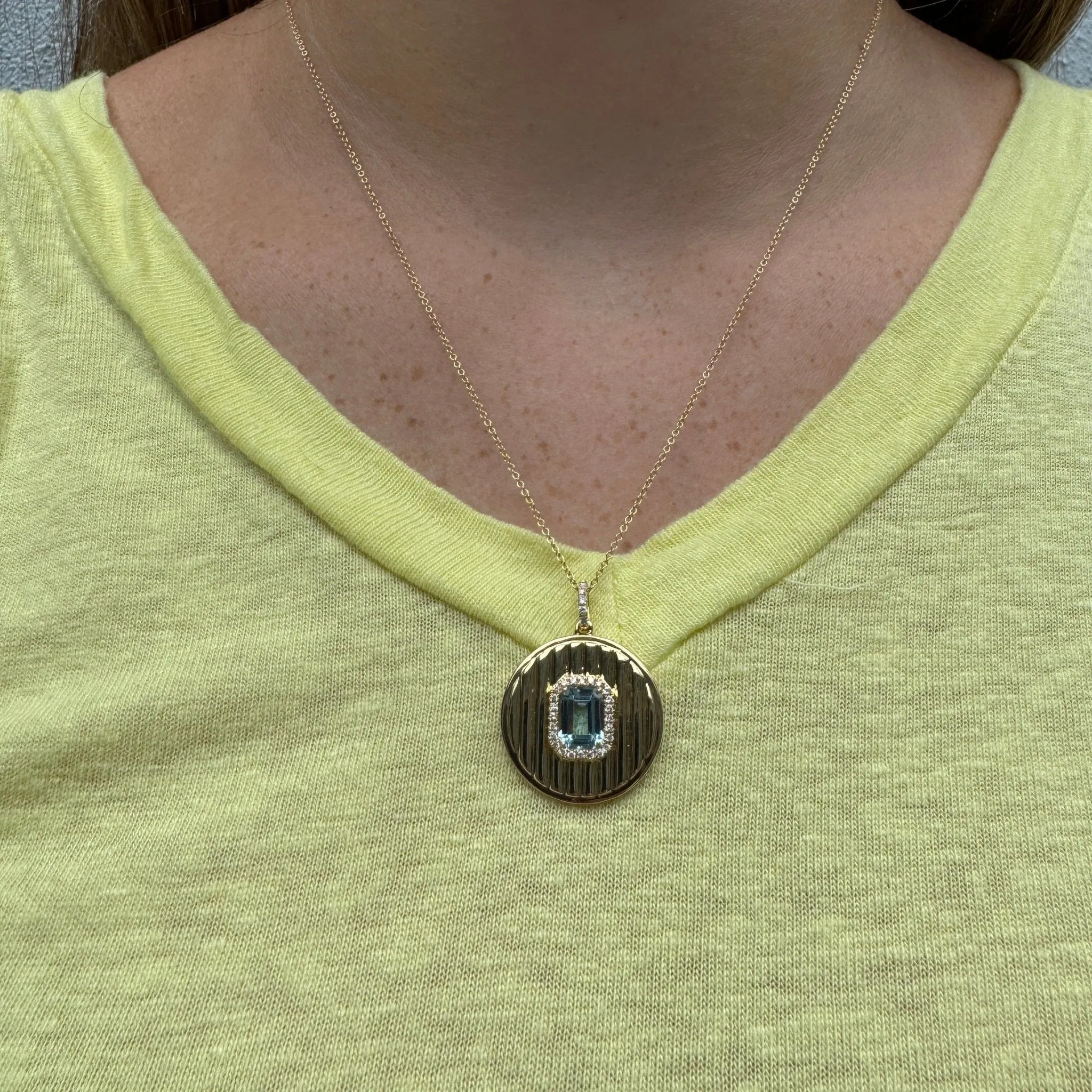 Blue Topaz & Diamond 18K Yellow Gold Pendant Necklace Croghans