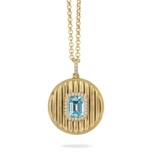 Blue Topaz & Diamond 18K Yellow Gold Pendant Necklace Croghans