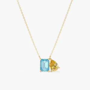 Blue Topaz and Citrine Toi et Moi Necklace, Grace SARAHELISE