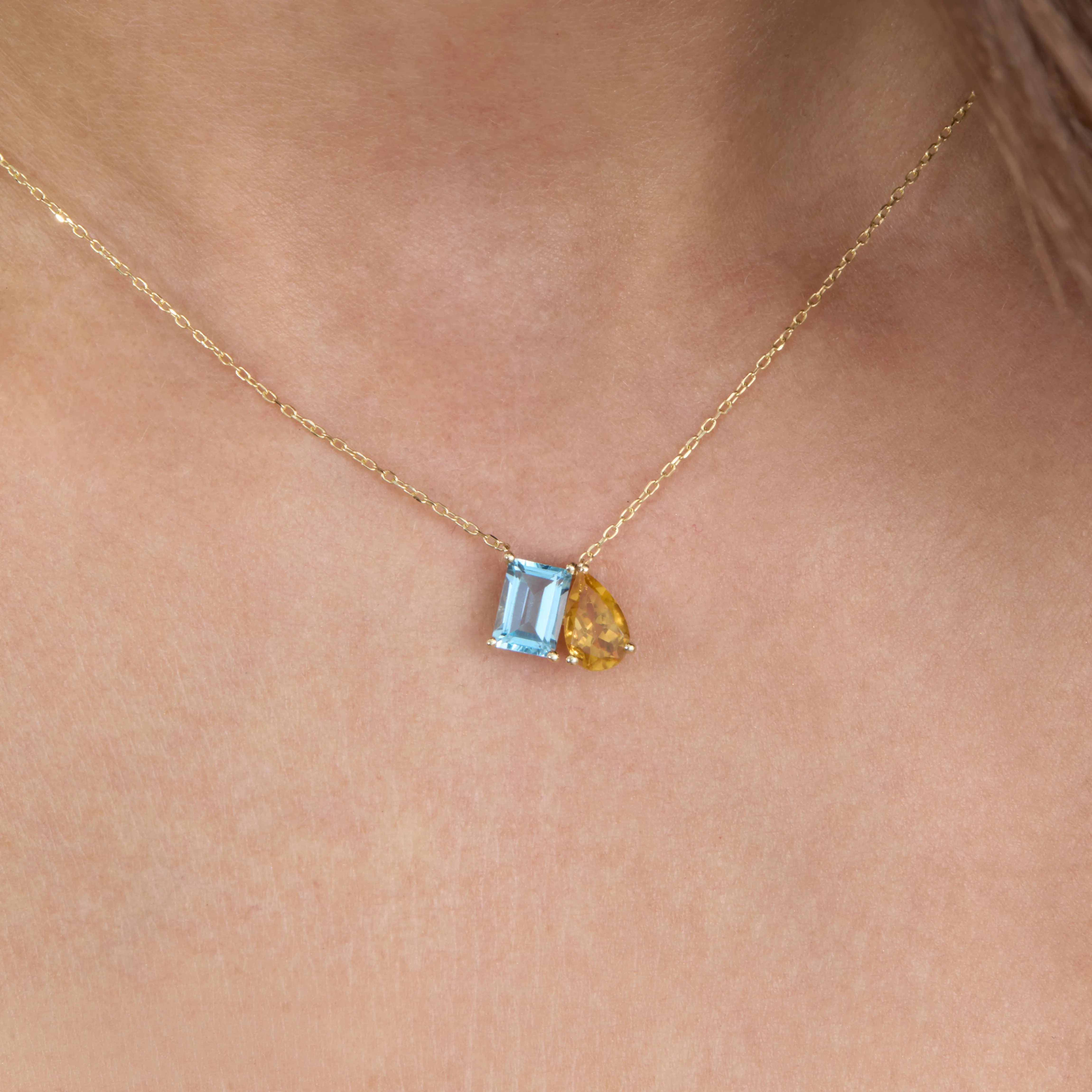 Blue Topaz and Citrine Toi et Moi Necklace, Grace SARAHELISE