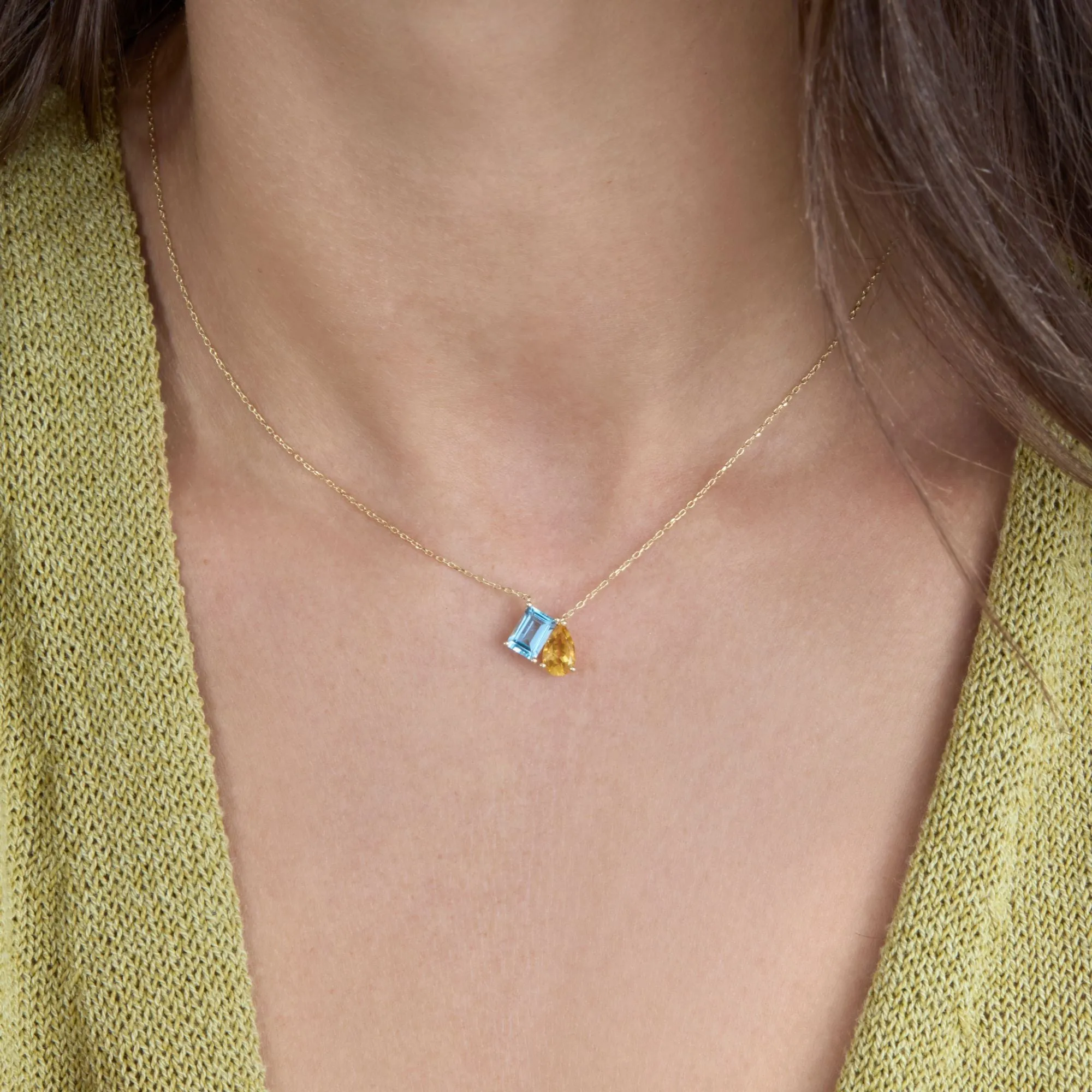 Blue Topaz and Citrine Toi et Moi Necklace, Grace SARAHELISE