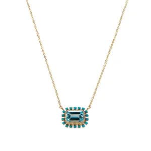 Blue Topaz, Diamond & Turquoise 14K Yellow Gold Necklace Croghans