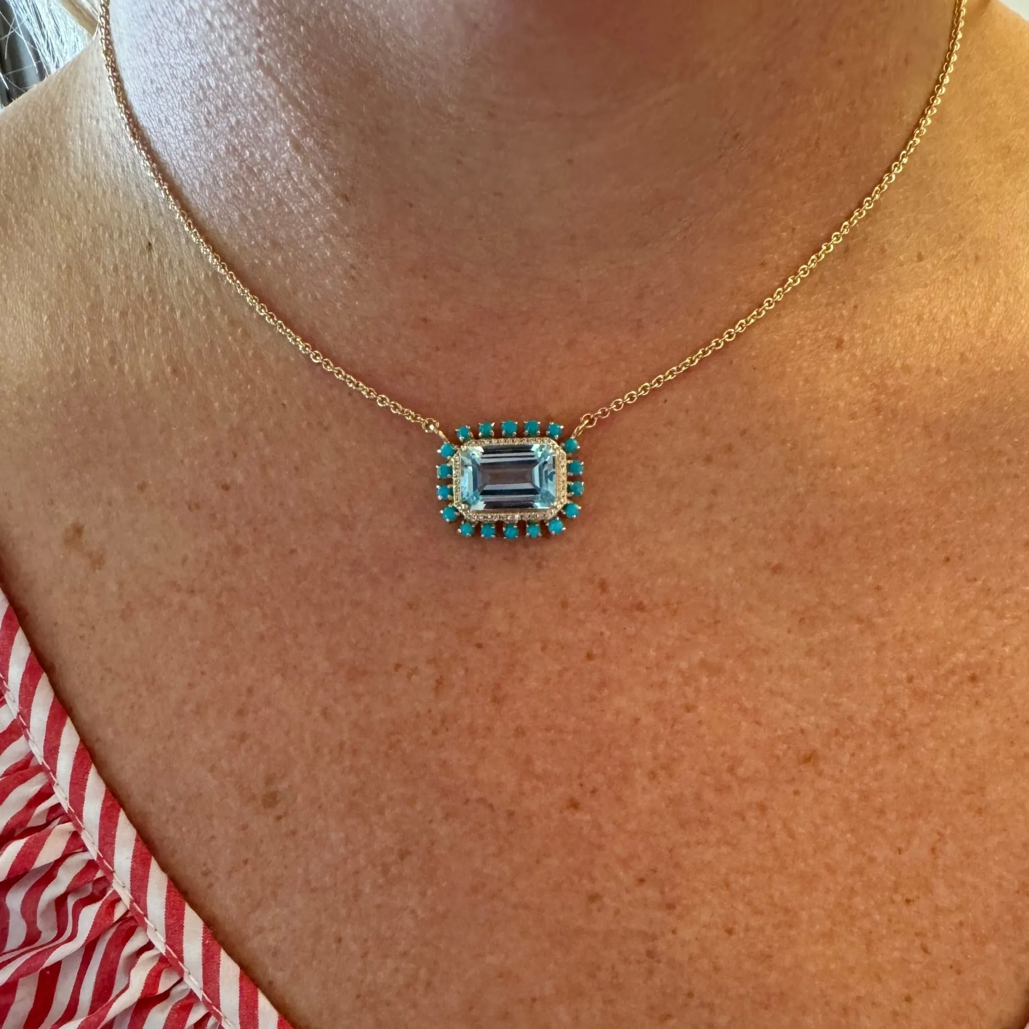 Blue Topaz, Diamond & Turquoise 14K Yellow Gold Necklace Croghans
