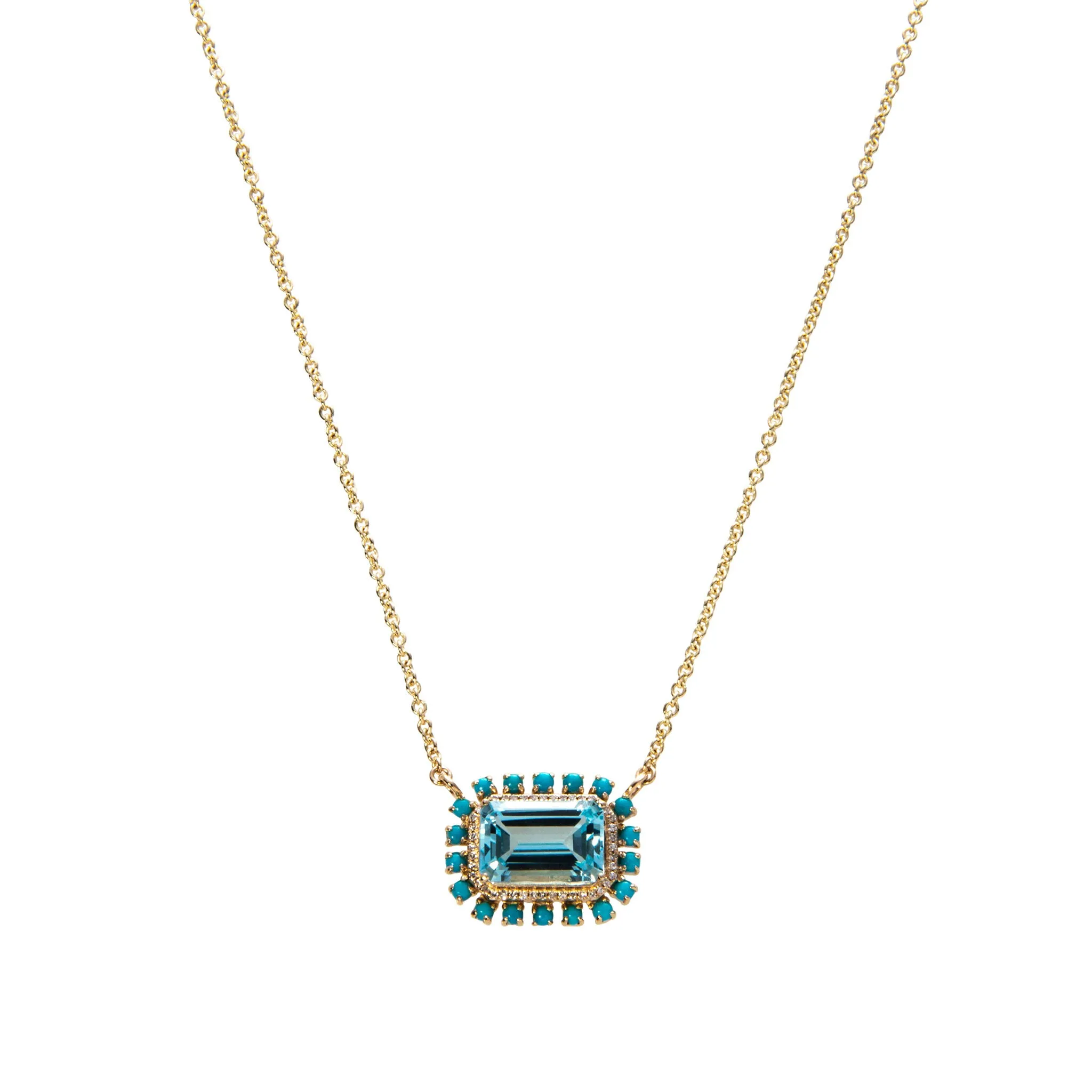 Blue Topaz, Diamond & Turquoise 14K Yellow Gold Necklace Croghans