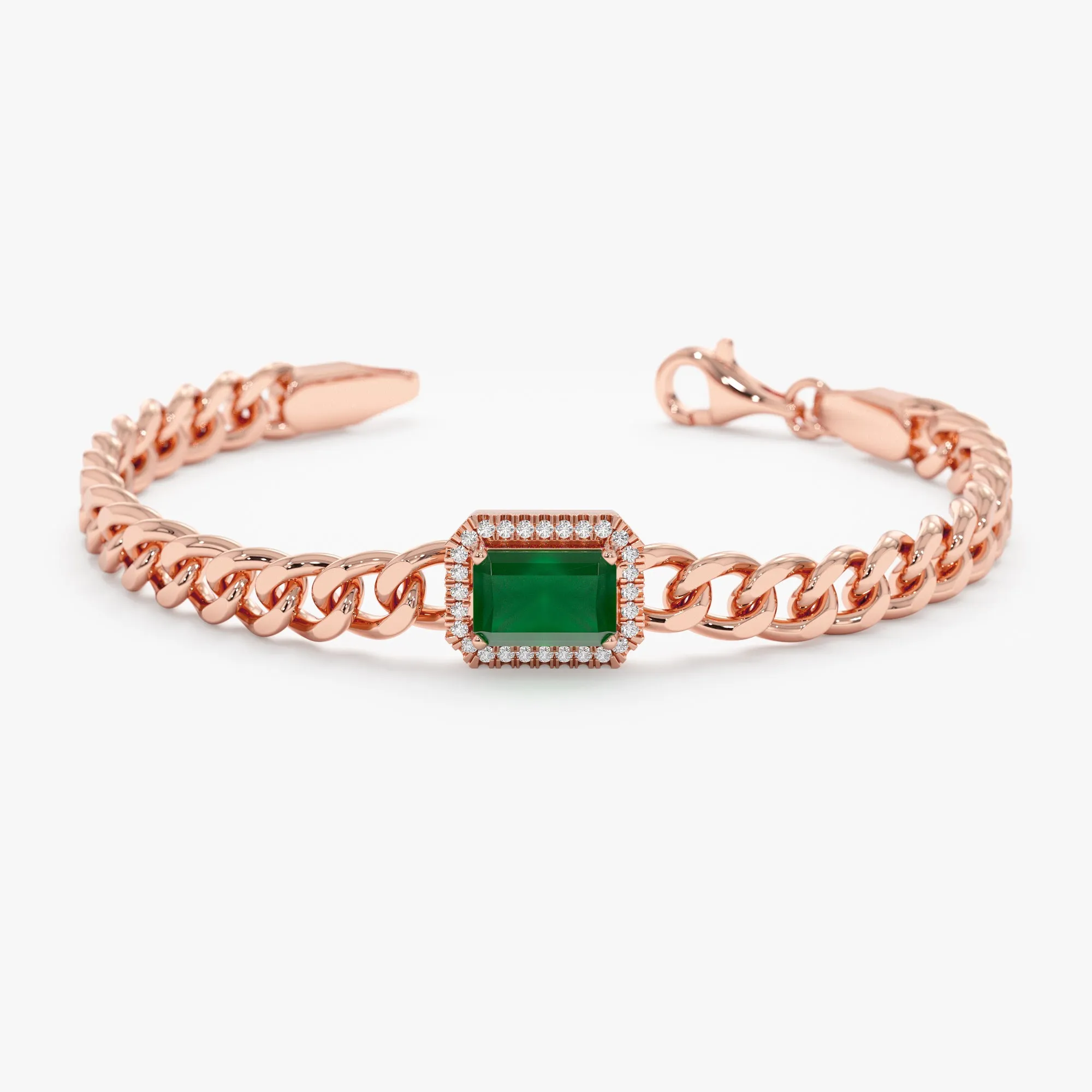 Bold Emerald & Diamond Cuban Chain Bracelet, Juliet SARAHELISE