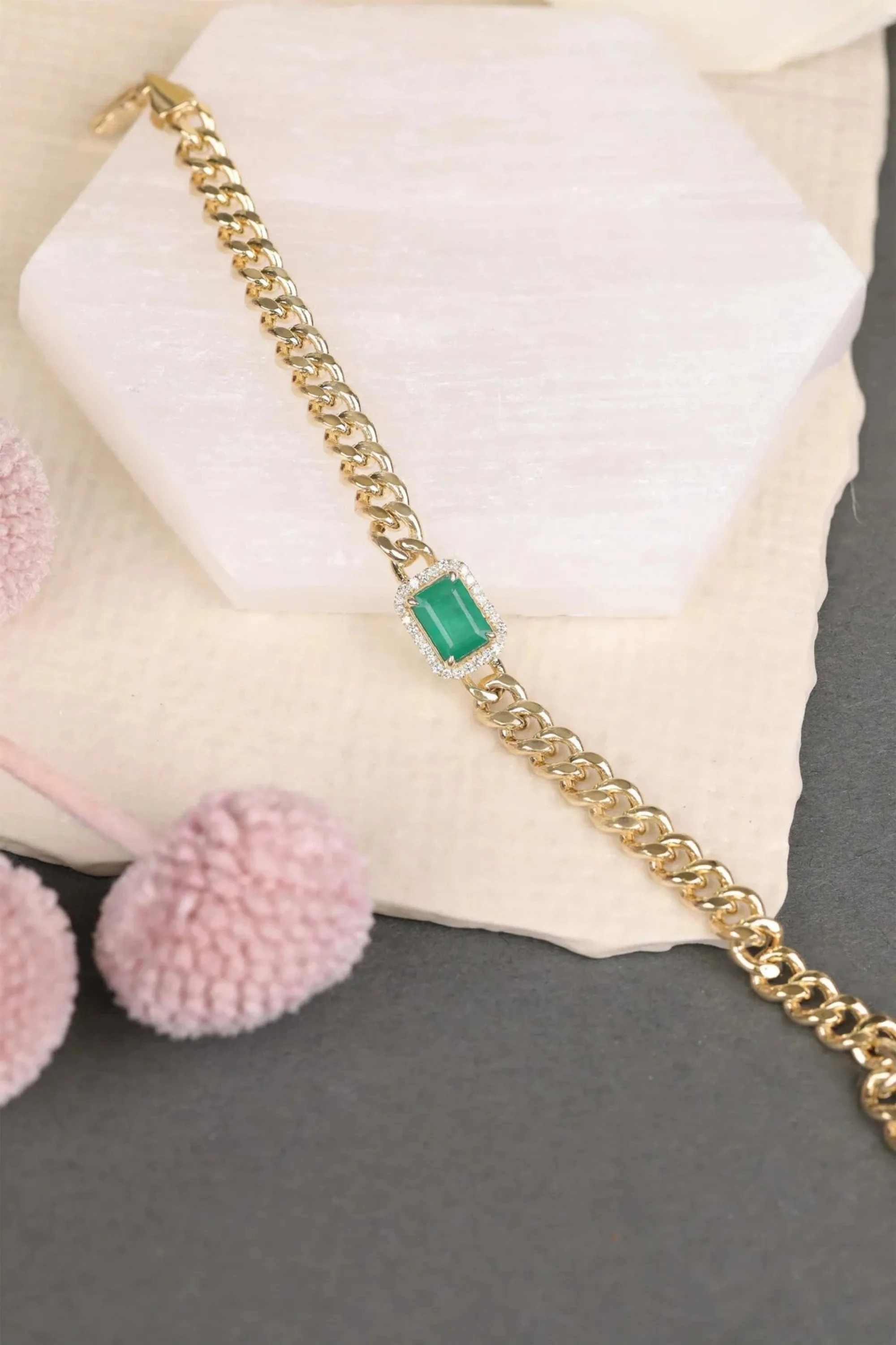Bold Emerald & Diamond Cuban Chain Bracelet, Juliet SARAHELISE