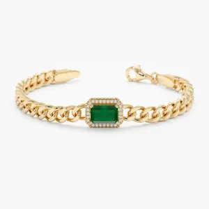 Bold Emerald & Diamond Cuban Chain Bracelet, Juliet SARAHELISE