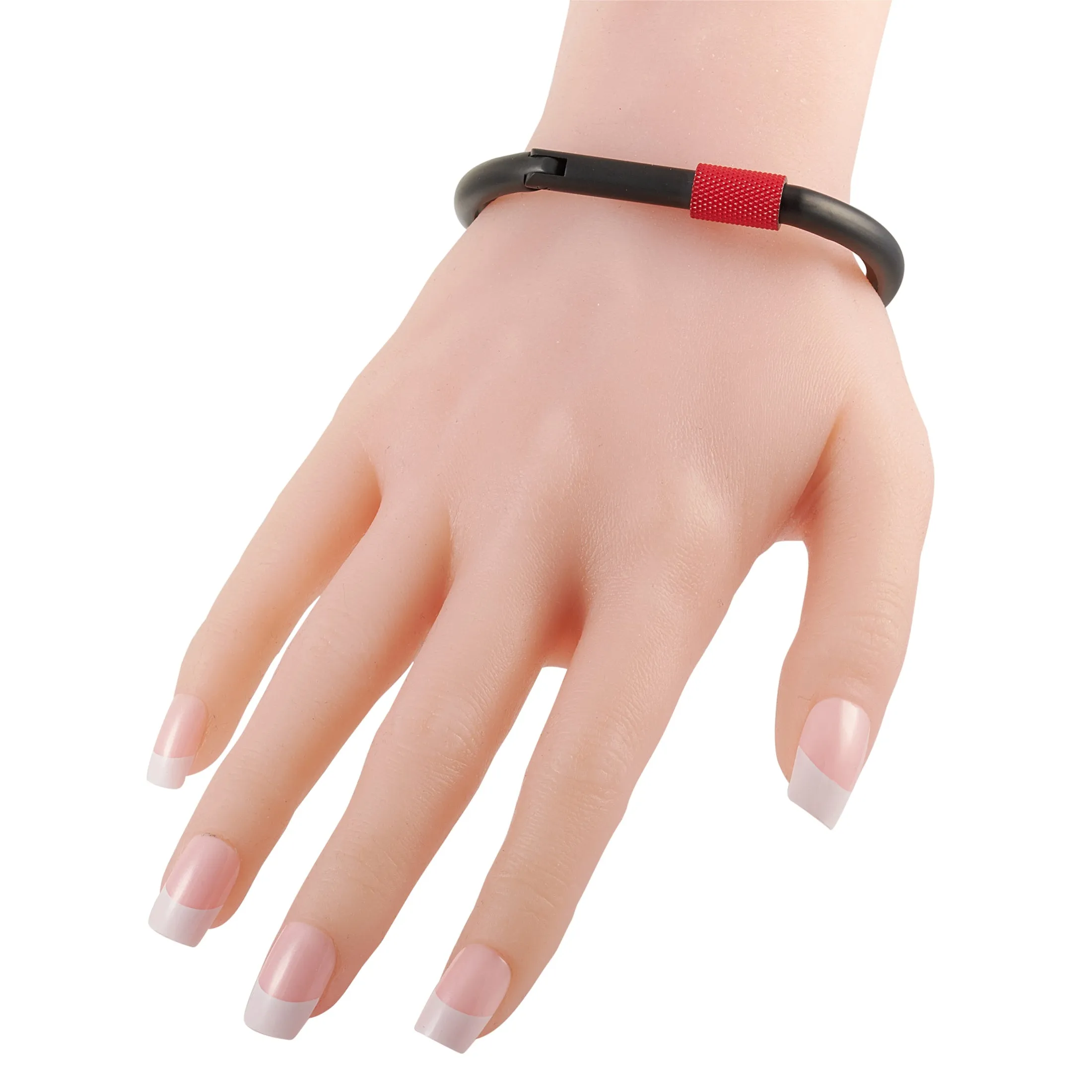 Calvin Klein Face Stainless Steel Black PVD Red Paint Closed Carabiner Bangle Bracelet Size Small