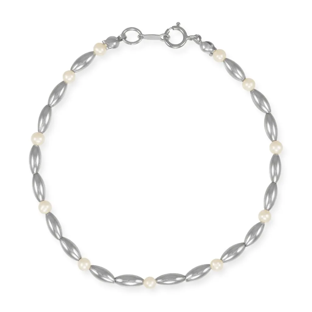 Charleston Mini Rice Bead Sterling Silver Pearl Bracelet