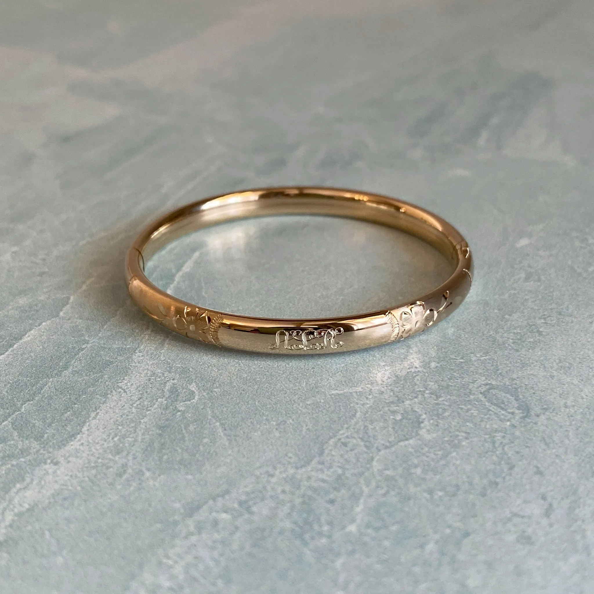 Child 14K Gold-Filled Floral Signet Bangle