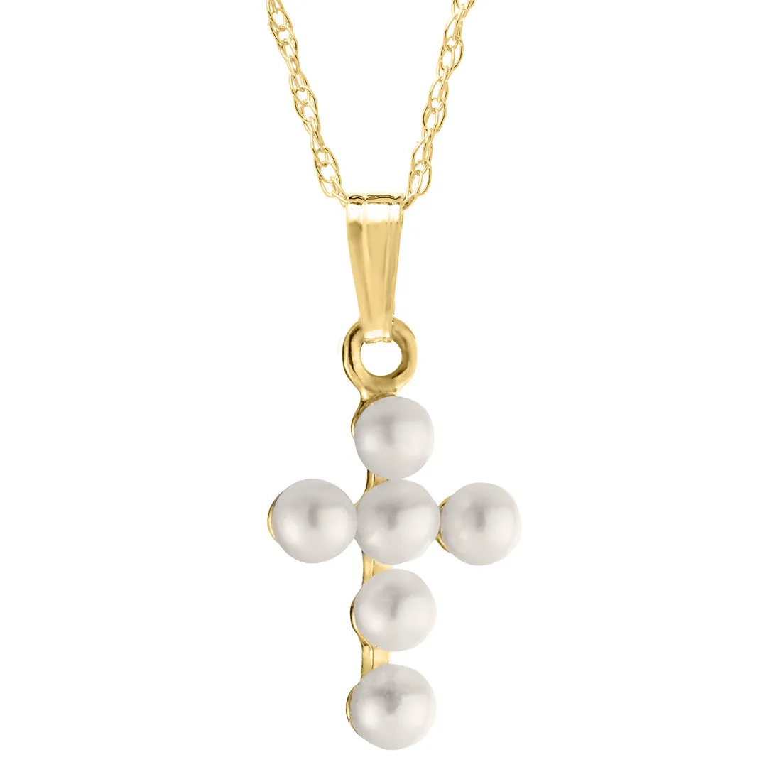 Child 14K Yellow Gold Pearl Cross Pendant Necklace Croghans