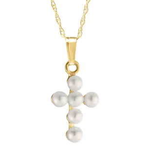 Child 14K Yellow Gold Pearl Cross Pendant Necklace Croghans
