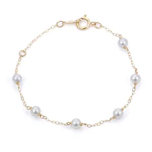 Child 4mm Freshwater Pearl Station 14K Yellow Gold Bracelet