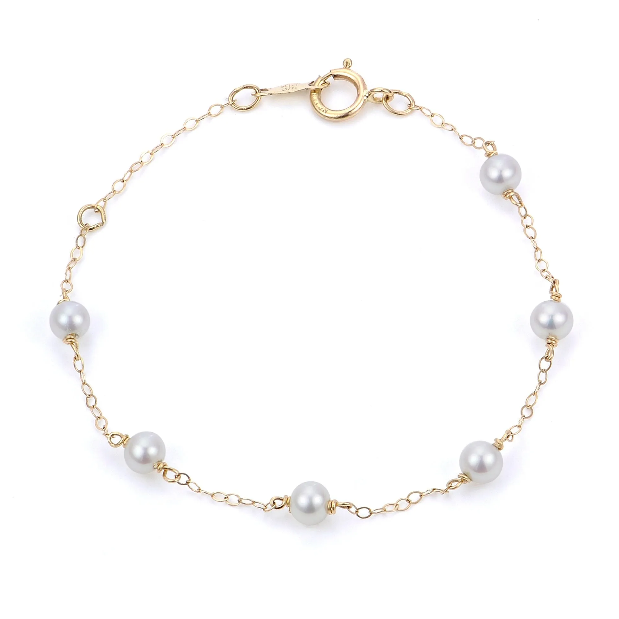 Child 4mm Freshwater Pearl Station 14K Yellow Gold Bracelet