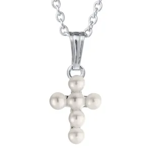 Child Sterling Silver Pearl Cross Pendant Necklace Croghans