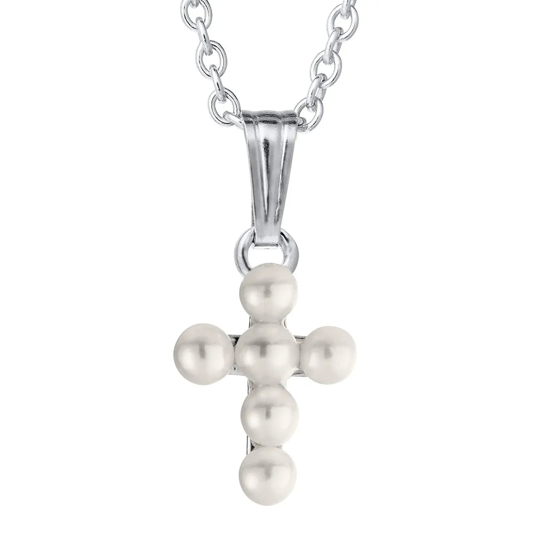 Child Sterling Silver Pearl Cross Pendant Necklace Croghans