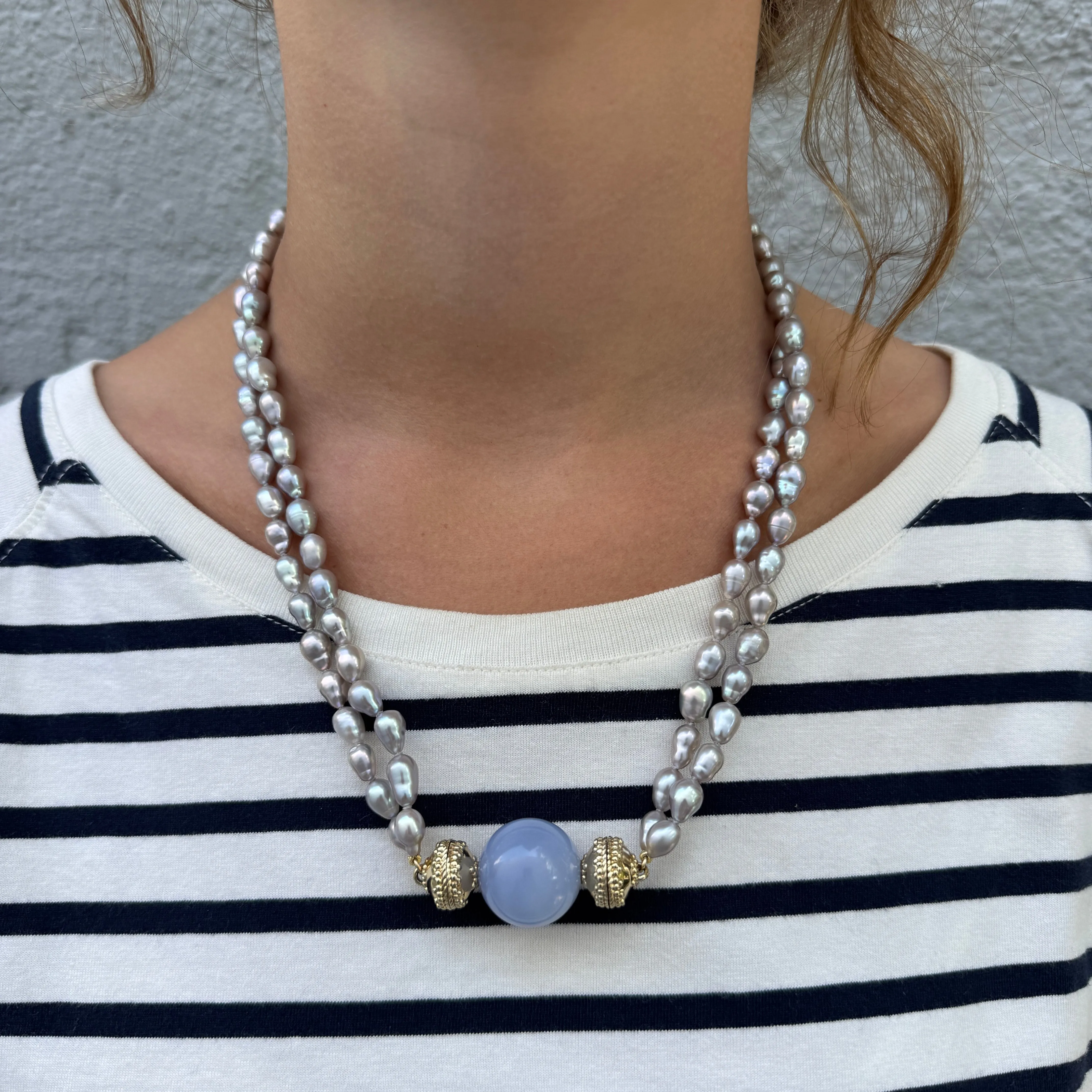 Clara Williams Baroque Grey Pearl Double Strand Necklace Croghans
