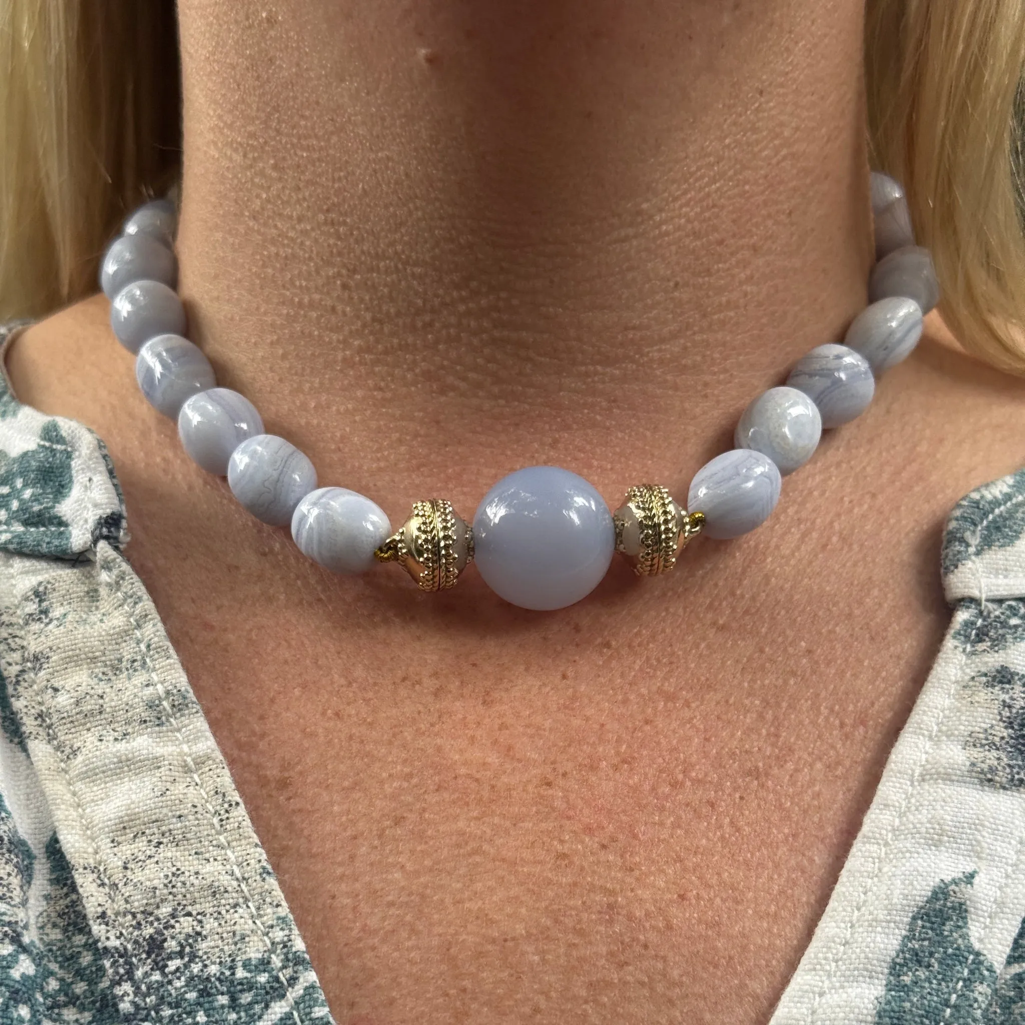 Clara Williams Helen Blue Lace Agate Tumbled Necklace Croghans