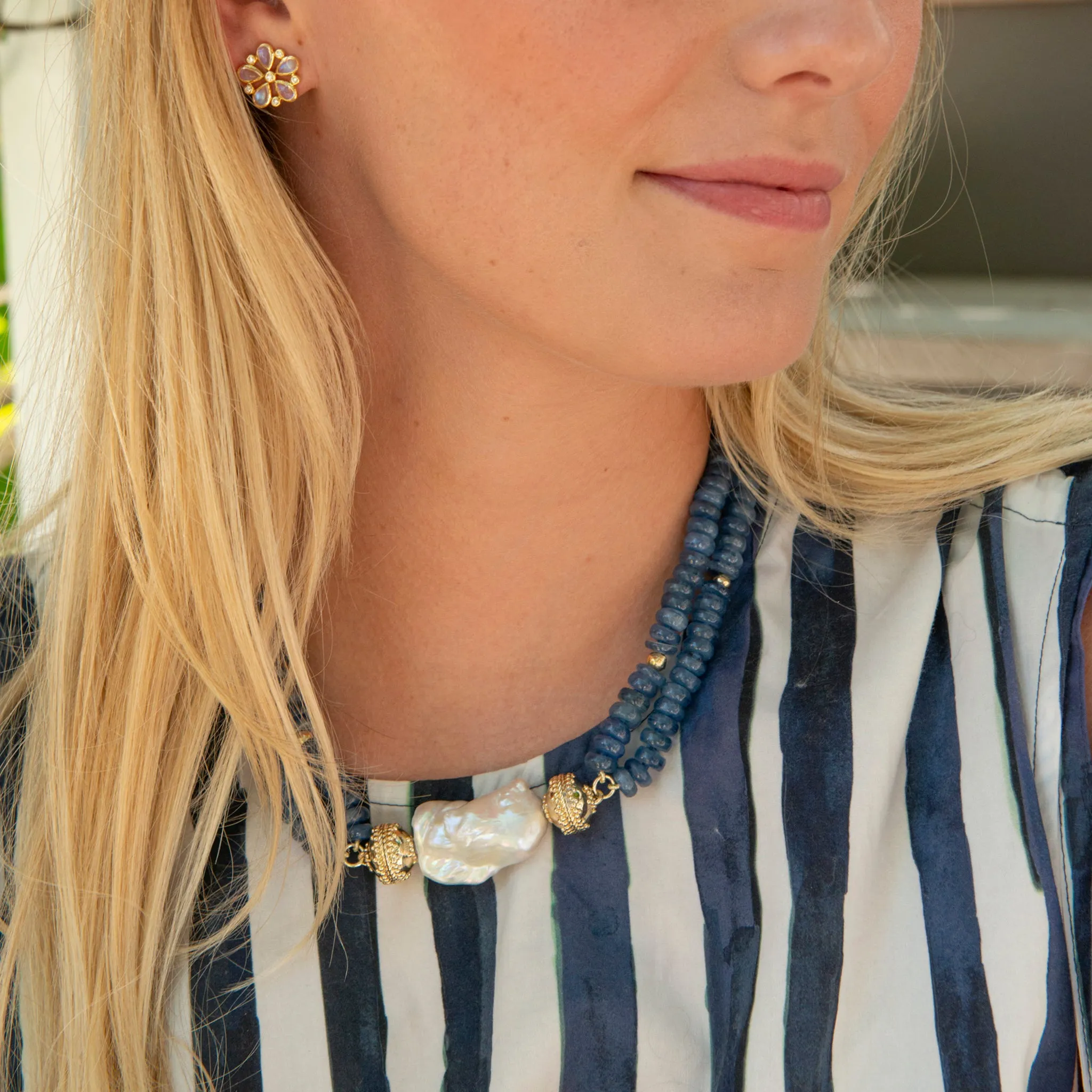 Clara Williams Peppercorn Kyanite 8mm Double Strand Necklace Croghans