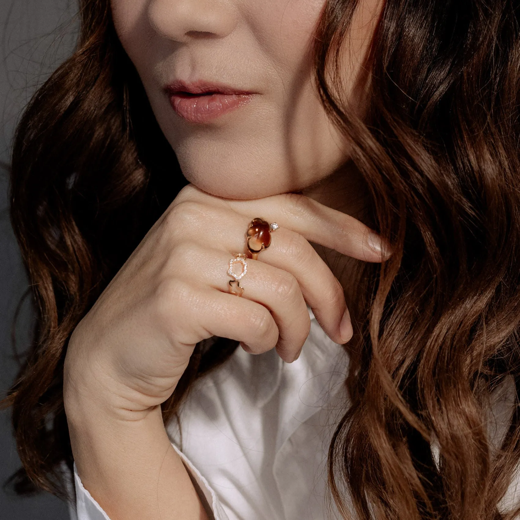 Cloud 18K Whitegold Ring w. Smokey Quartz & Diamond