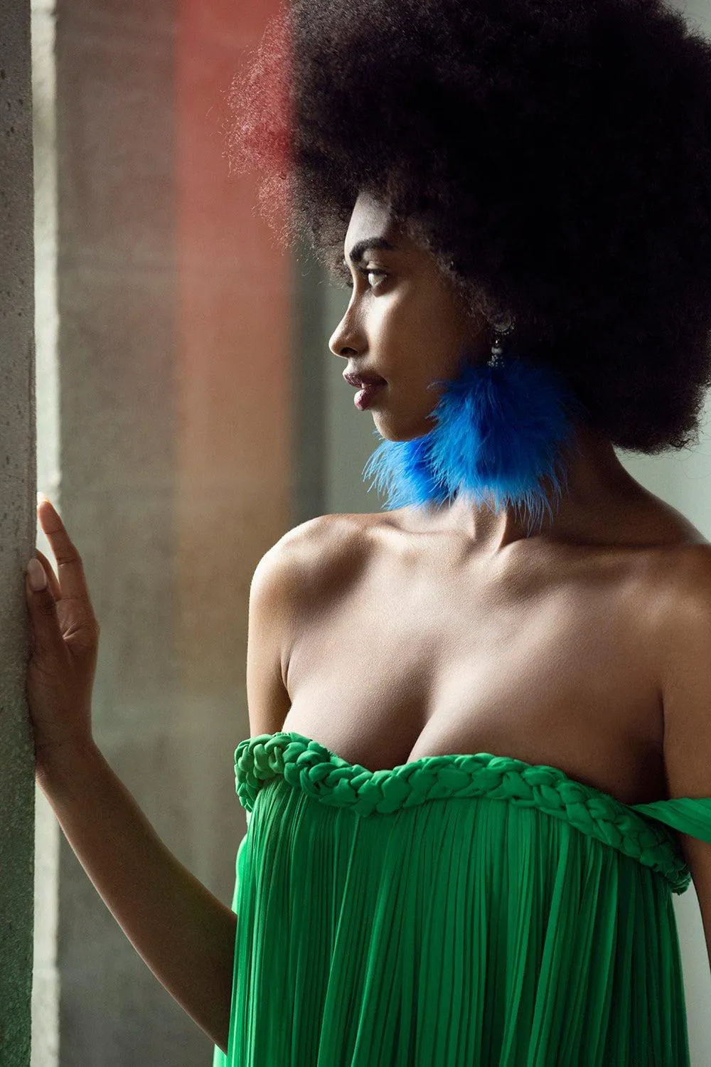 Cobalt Pom Marabou Feather Earrings