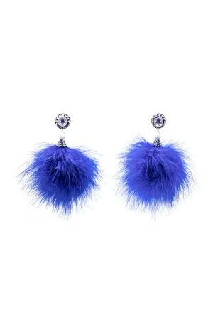 Cobalt Pom Marabou Feather Earrings