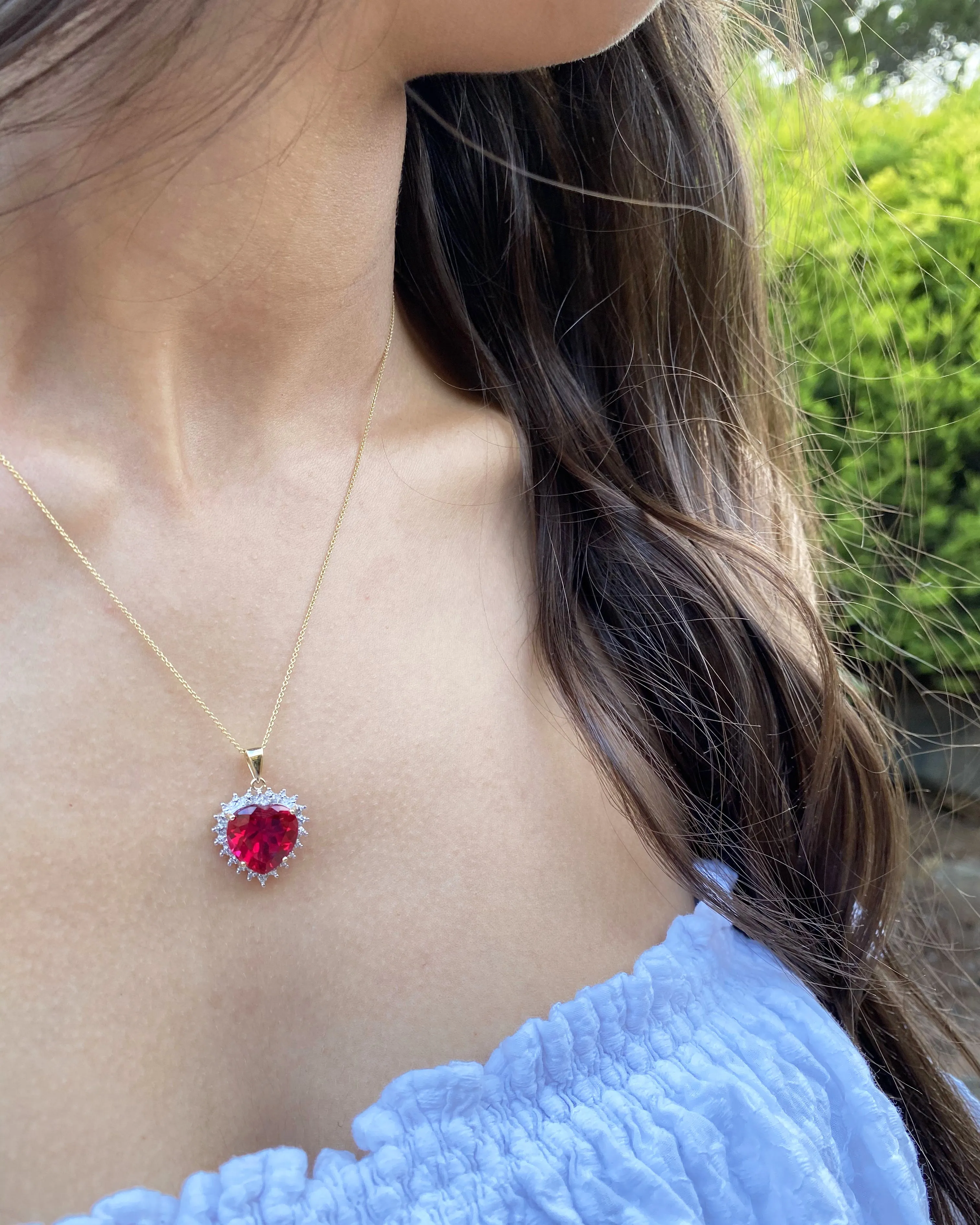 Created Ruby and Diamond Heart Pendant in 9ct Yellow Gold Shiels