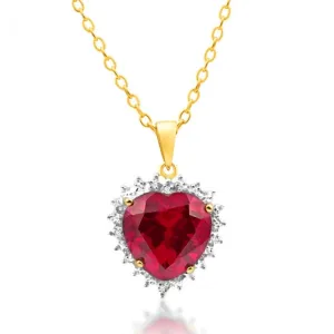 Created Ruby and Diamond Heart Pendant in 9ct Yellow Gold Shiels