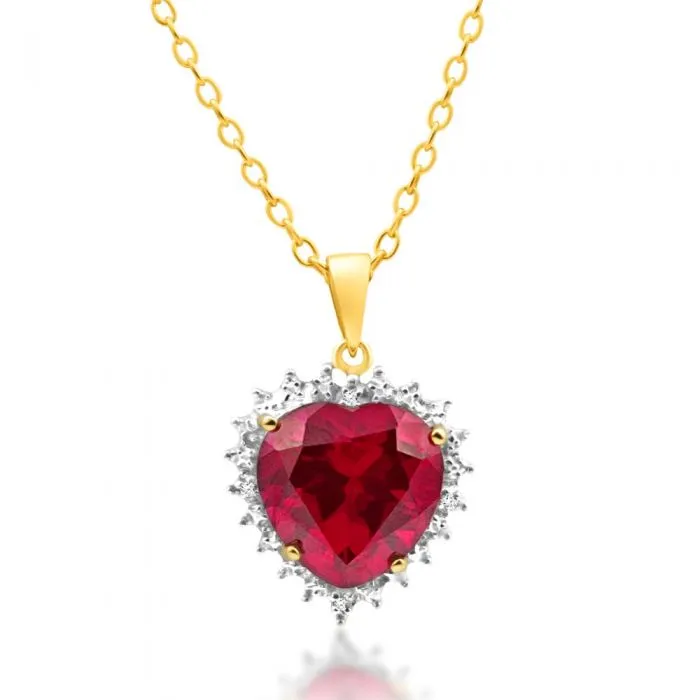 Created Ruby and Diamond Heart Pendant in 9ct Yellow Gold Shiels