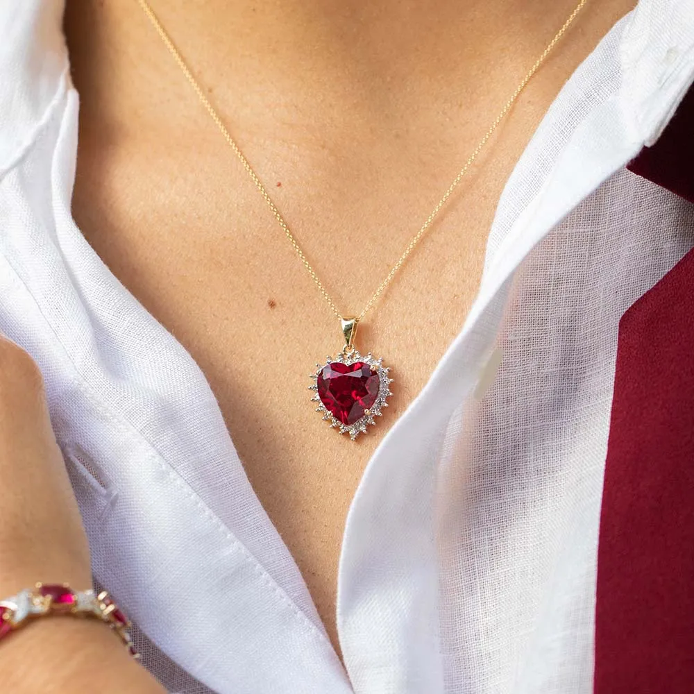 Created Ruby and Diamond Heart Pendant in 9ct Yellow Gold Shiels