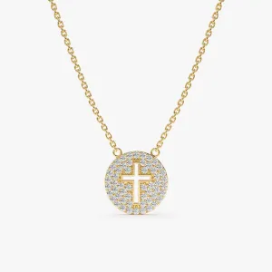 Cross Cutout Diamond Disc Necklace, Magdalen SARAHELISE