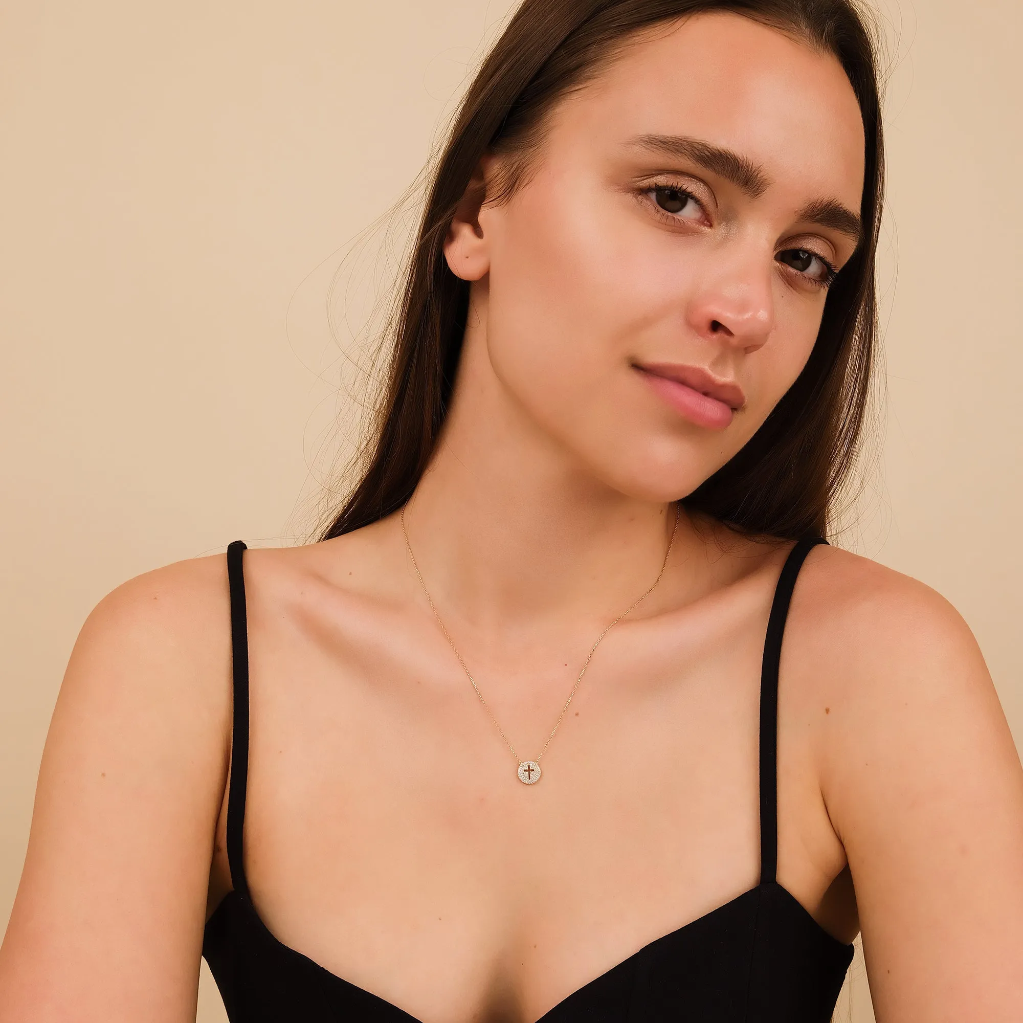 Cross Cutout Diamond Disc Necklace, Magdalen SARAHELISE