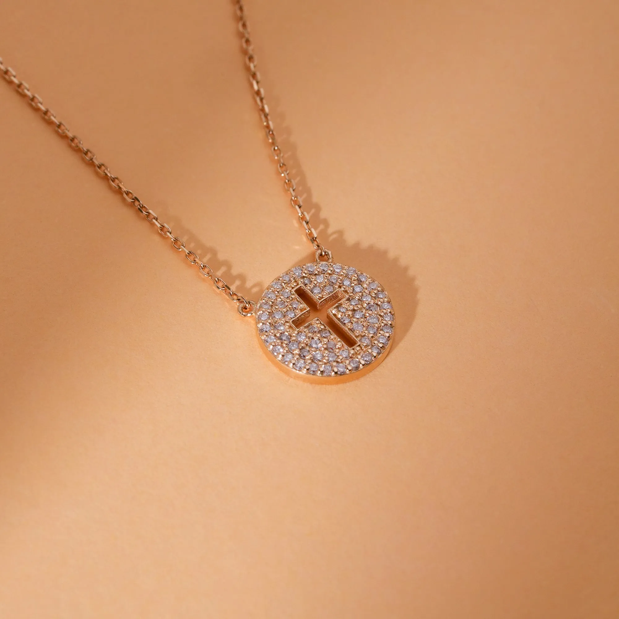 Cross Cutout Diamond Disc Necklace, Magdalen SARAHELISE
