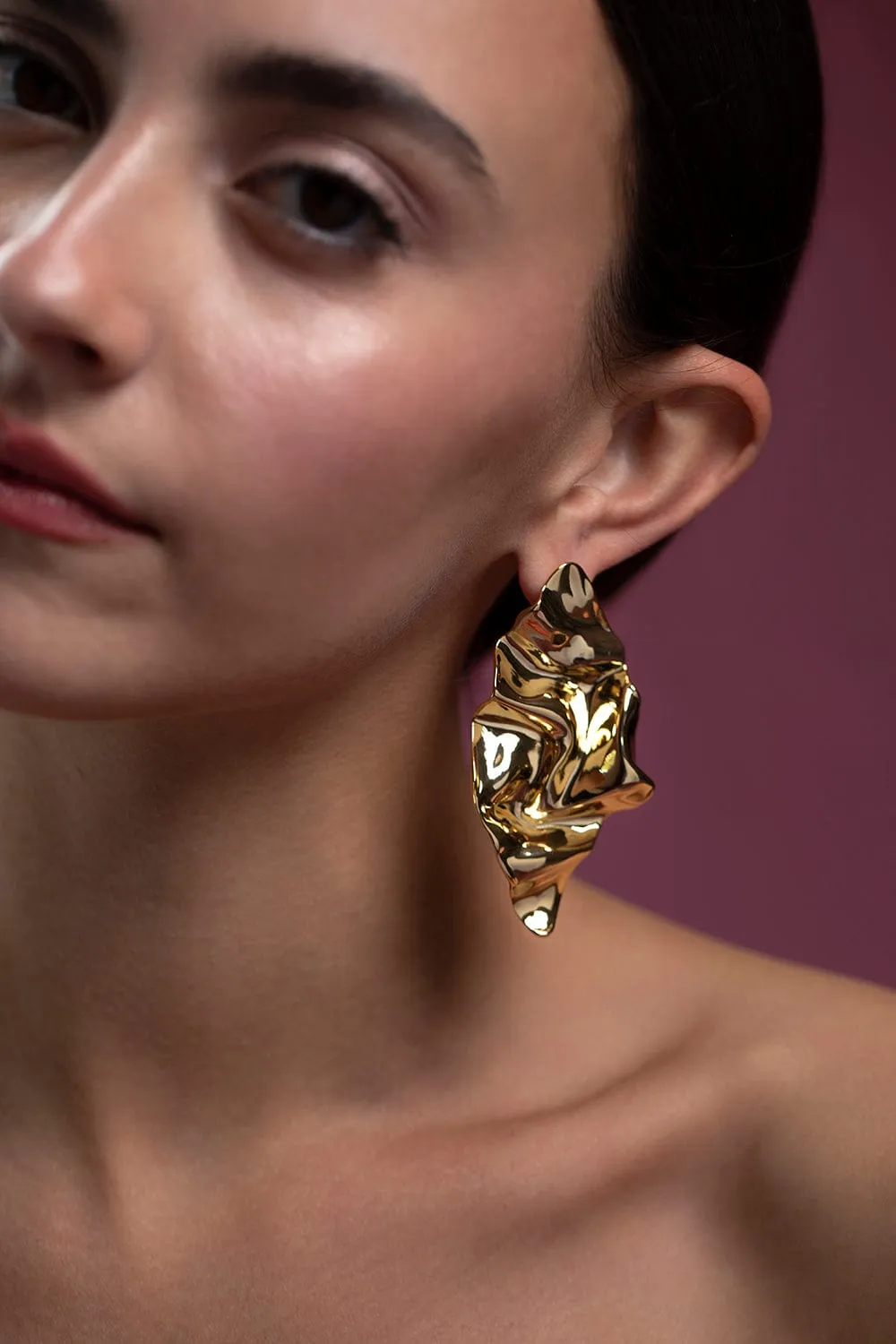 Crumpled Gold Post Earrings