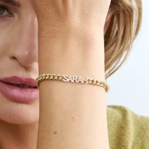 Cuban Chain Diamond Name Bracelet, Kamari SARAHELISE