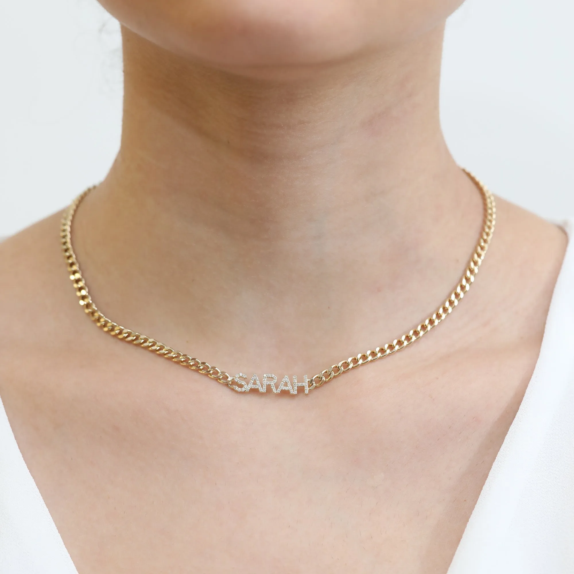 Cuban Chain Diamond Name Necklace, Vivian SARAHELISE
