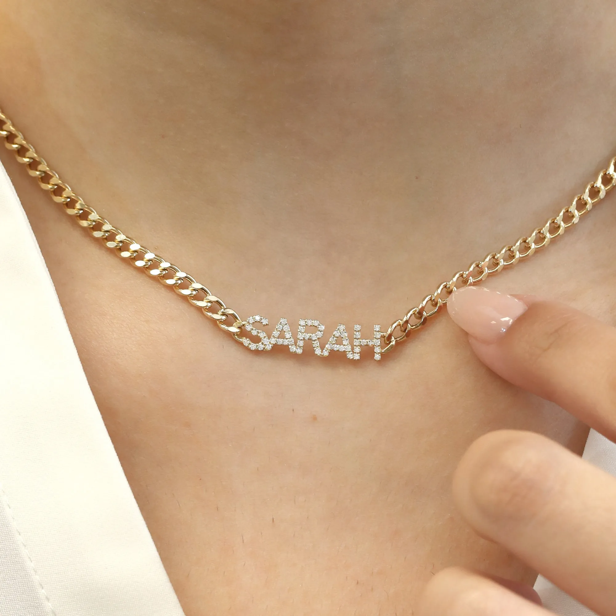 Cuban Chain Diamond Name Necklace, Vivian SARAHELISE